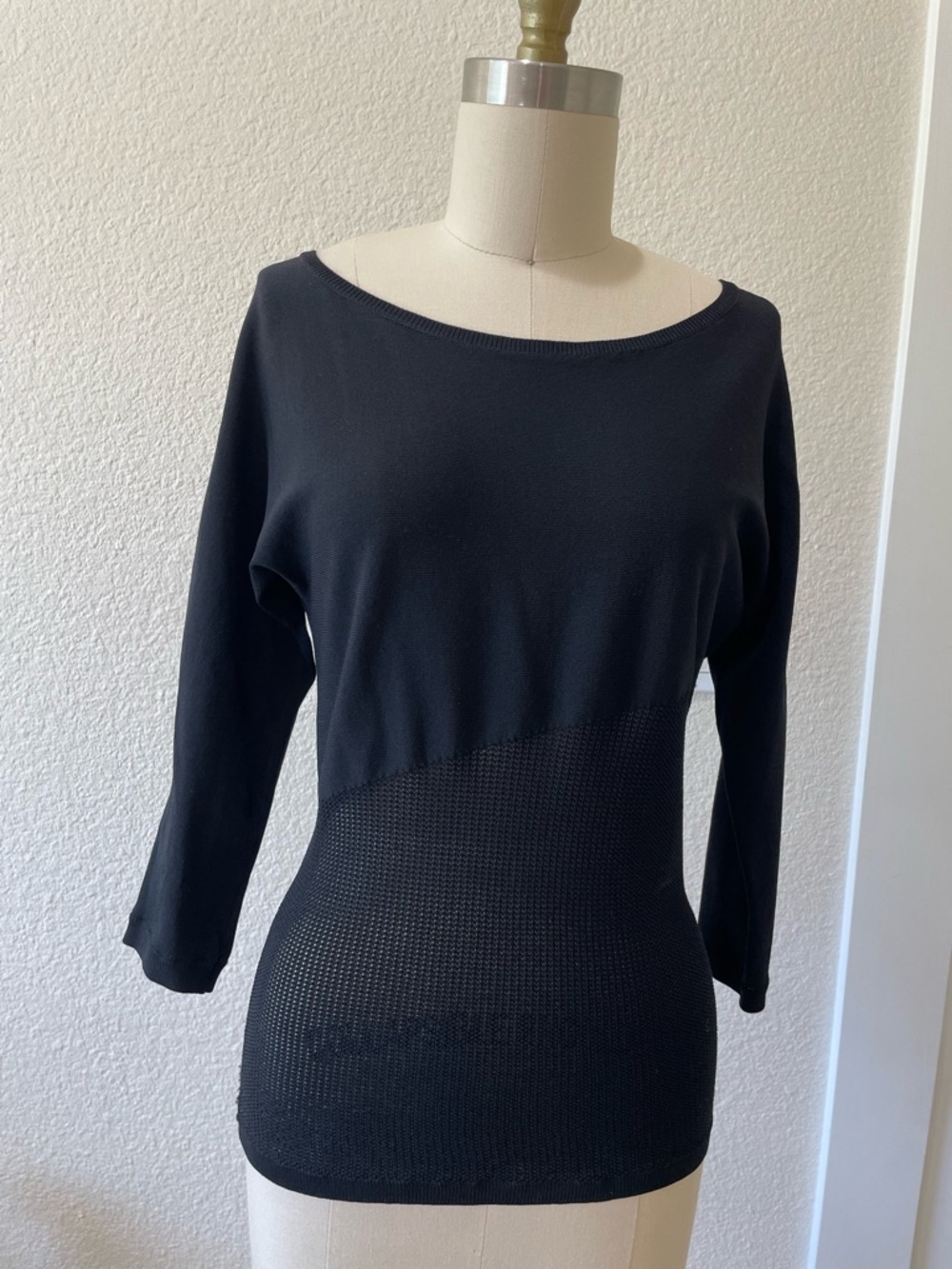 Armani Exchange Black Knit Top with sexy mesh bottom.